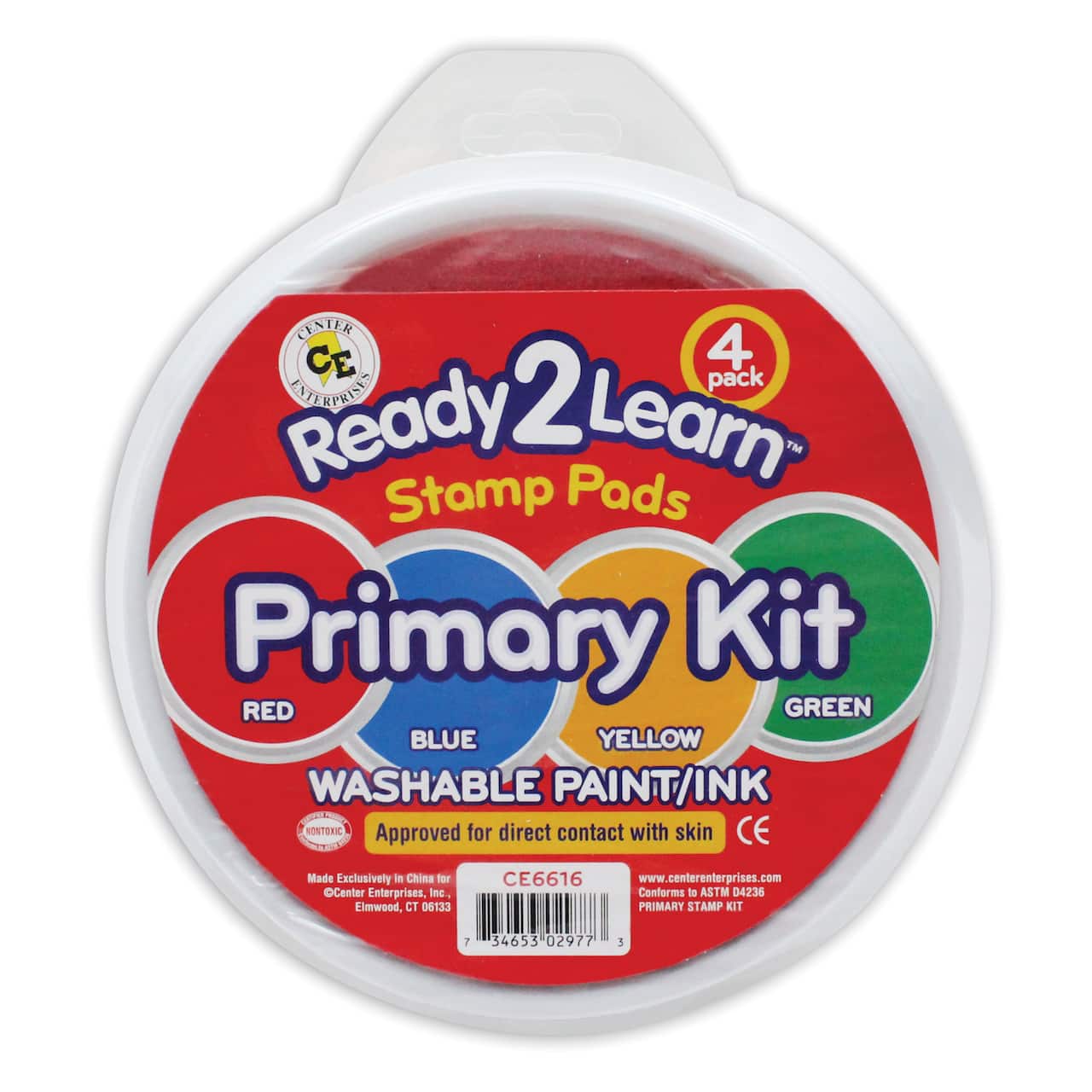Center Enterprises Jumbo Circular Washable Paint/Ink Pad, Primary Kit
